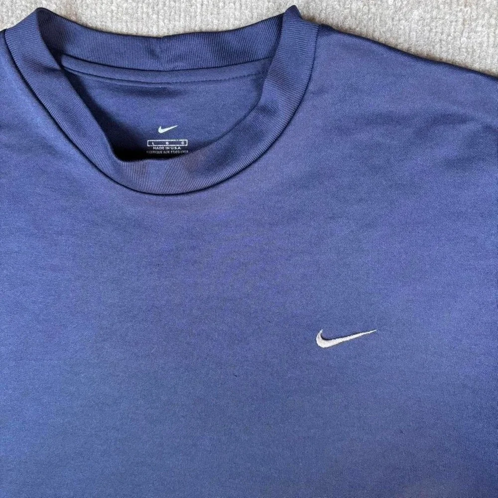 Nike Dri‎ Fit Navy Blue Long Sleeve Shirt  Swoosh Size L Made In USA